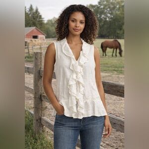 Lauren Jeans Company by Ralph Lauren Linen Ruffle Blouse